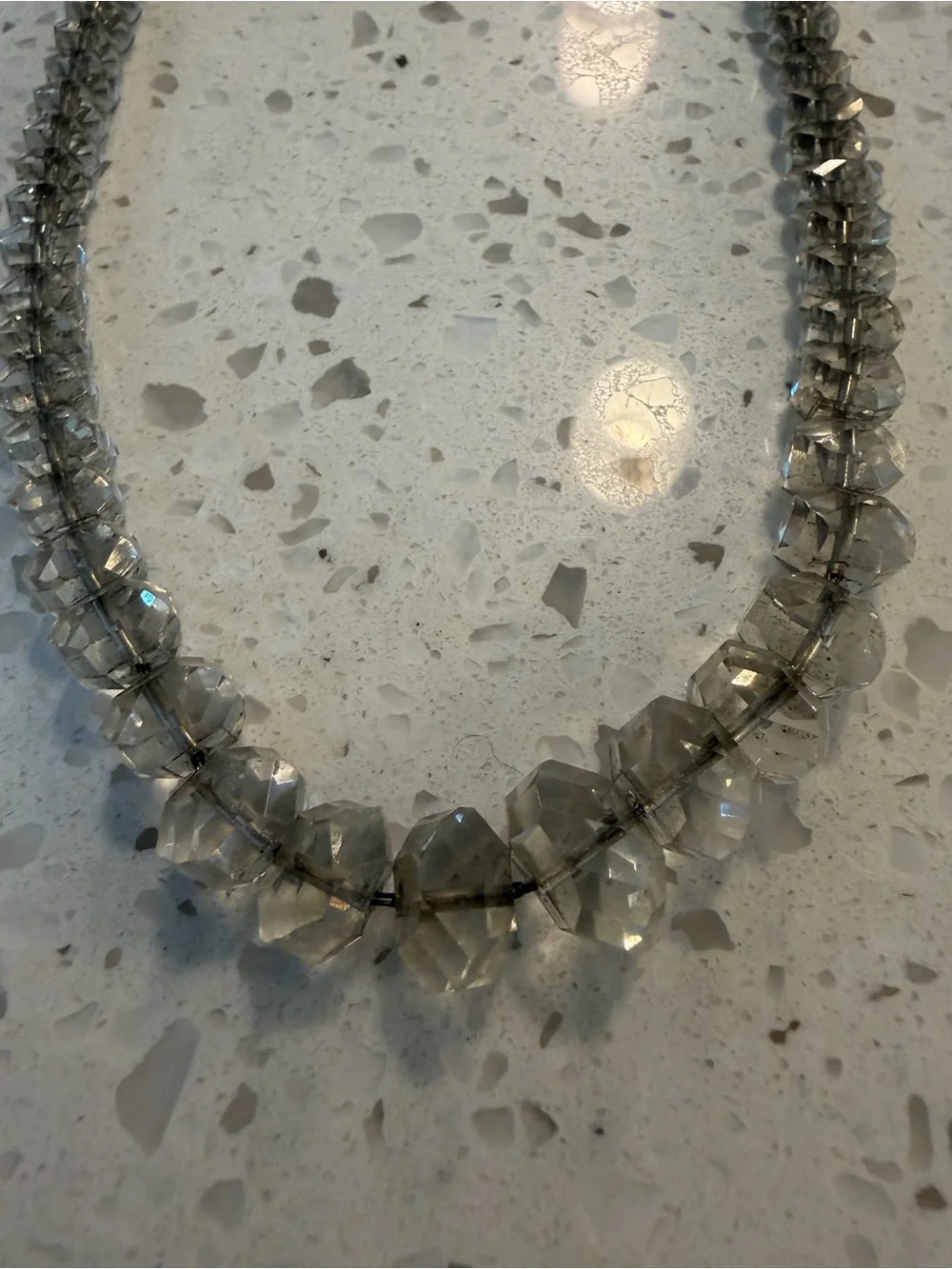 Art Deco Gray Faceted Rock Crystal Necklace Strung on Original Sterling Chain